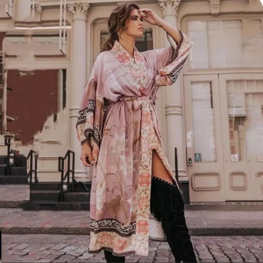 Gypsy Bohemian Kimono Duster In Mauve Pelican - Picture 3 of 11